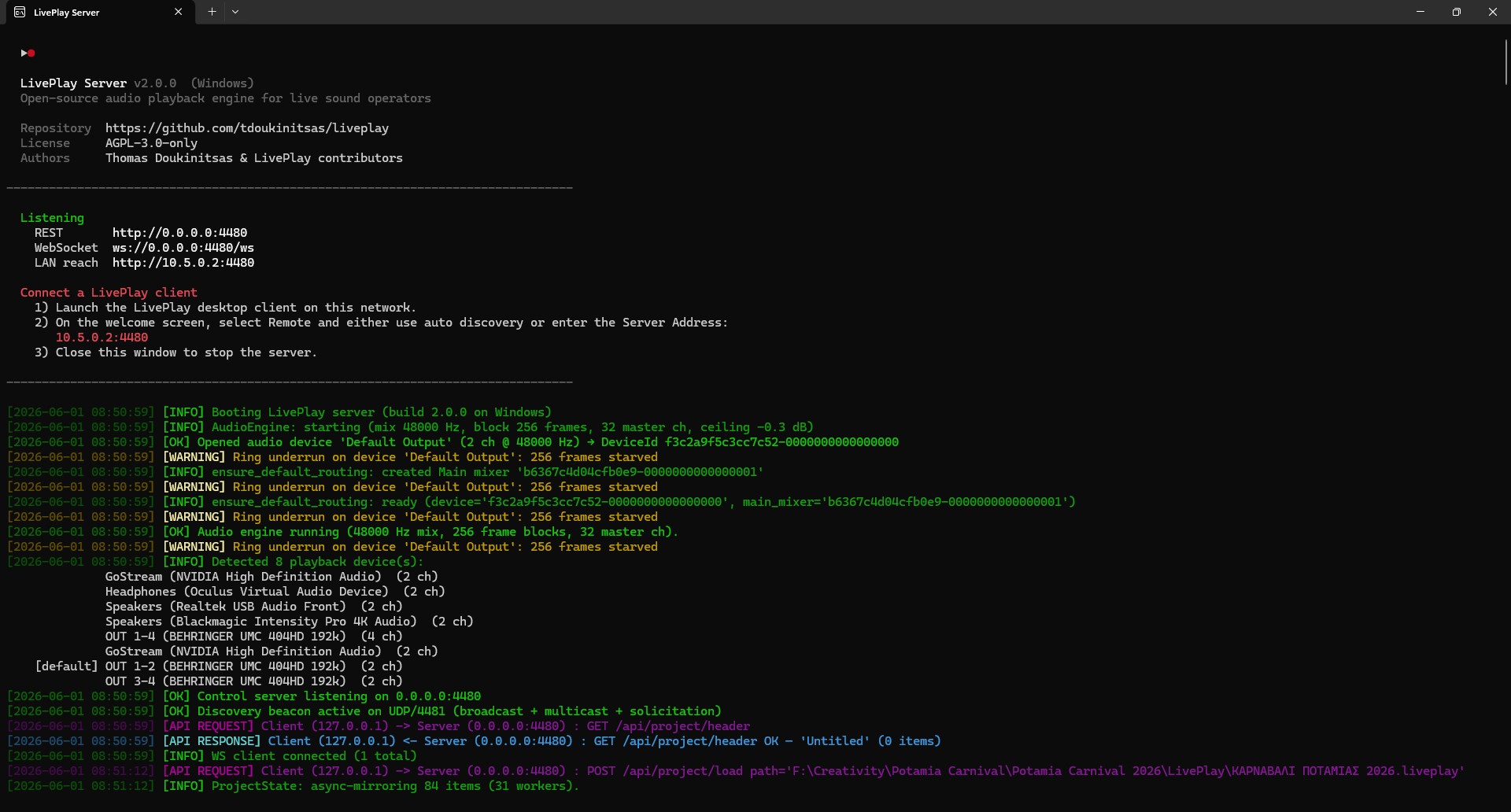 LivePlay - Audio Cue Playback for Live Events